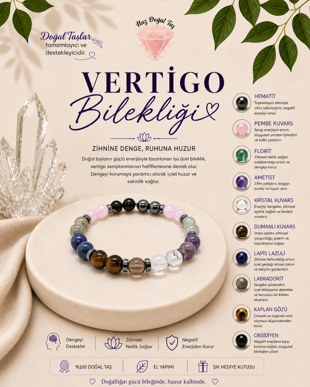 Vertigo Bilekliği | Hematit, Ametist, Lapis Lazuli, Labradorit Doğal Taş