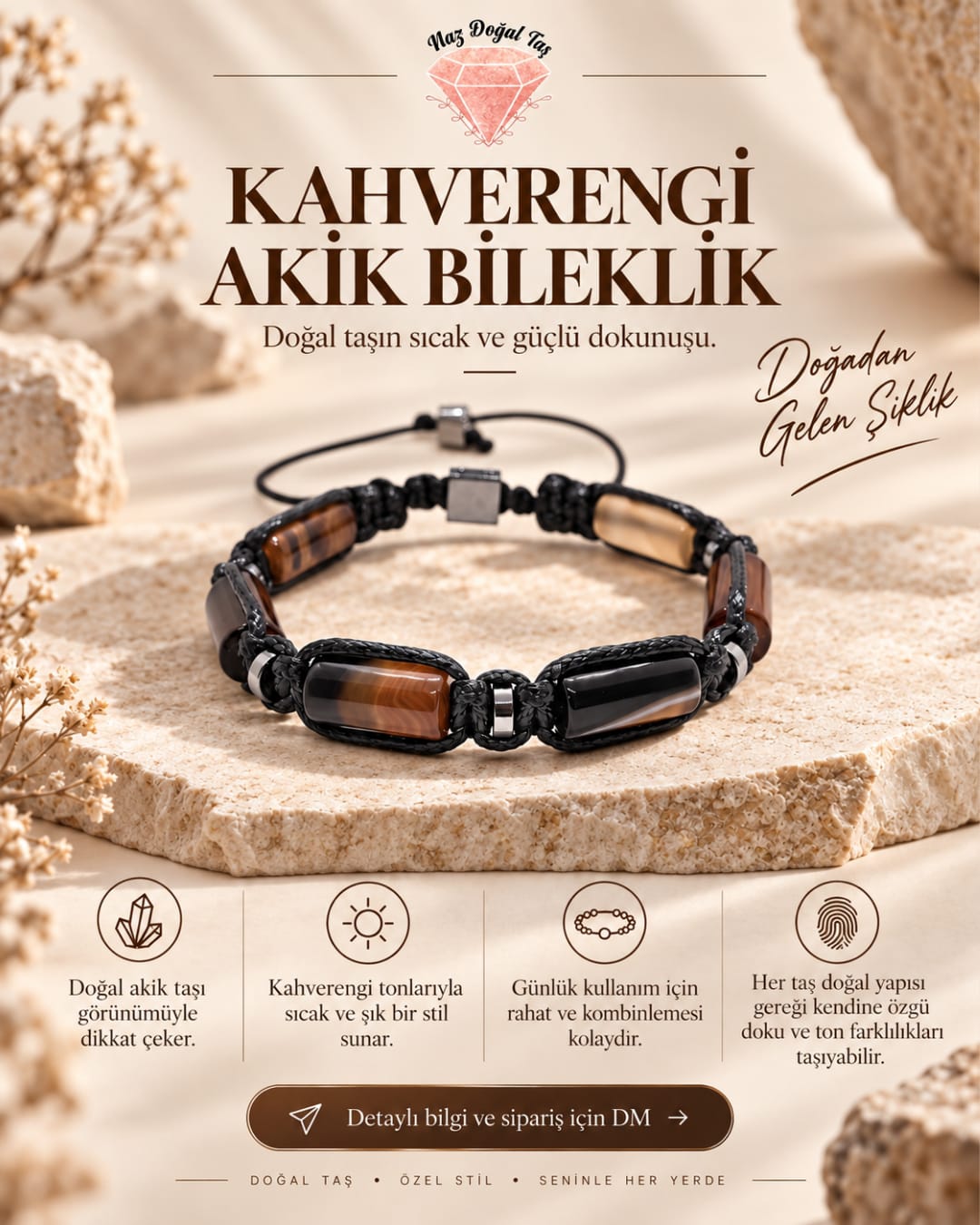 Silindir Makrome Kahverengi Akik
