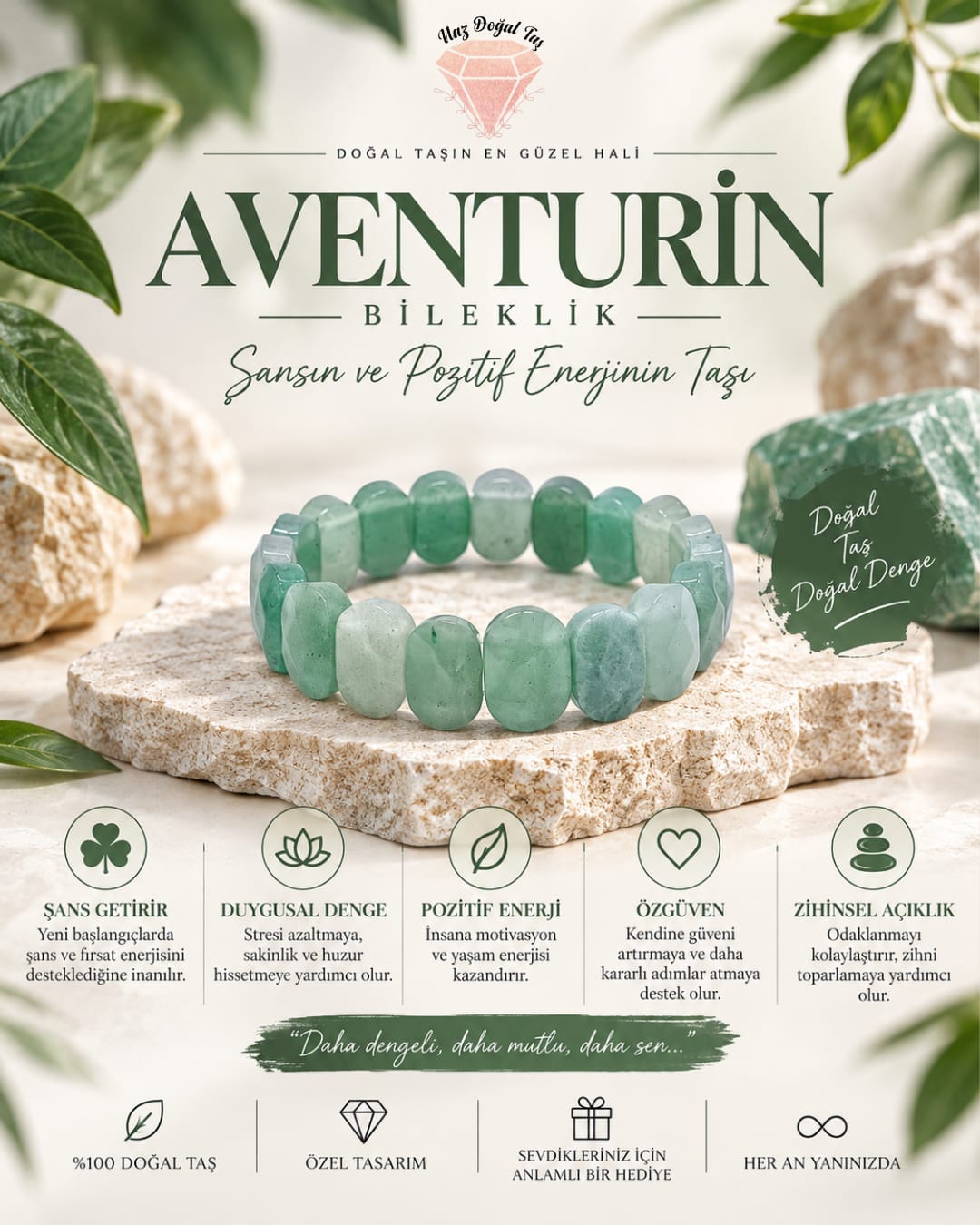Aventurin Taşı Rolex Kesim Bileklik