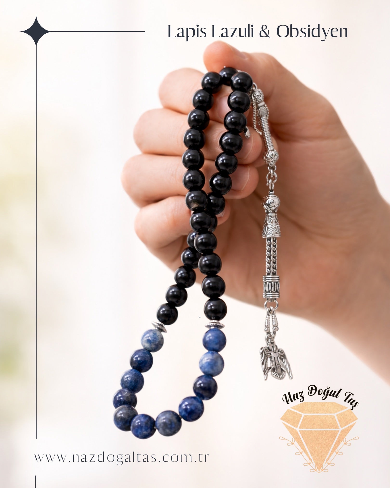 Obsidyen Lapis Lazuli Tesbih