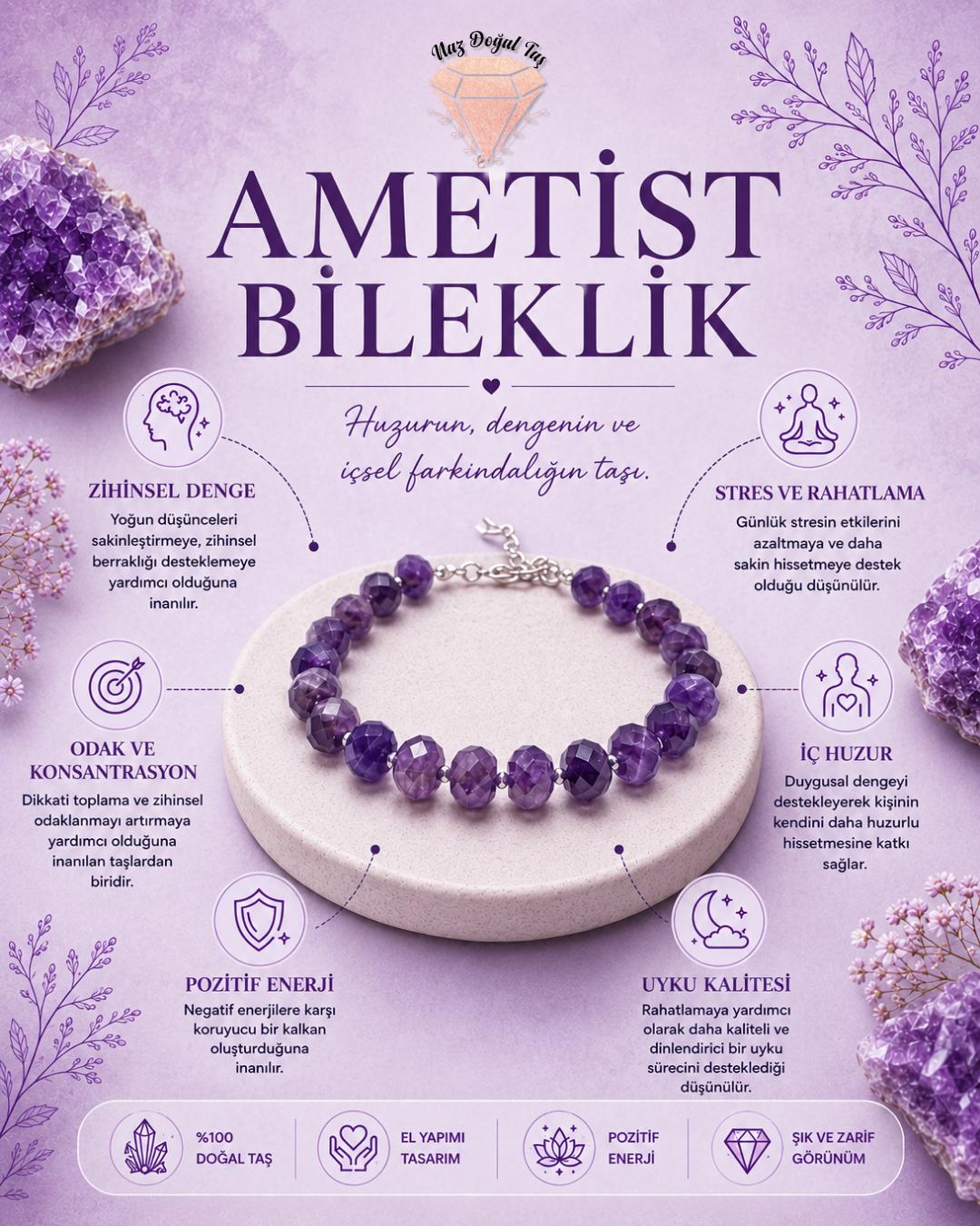 Ametist Bileklik Özel Kesim