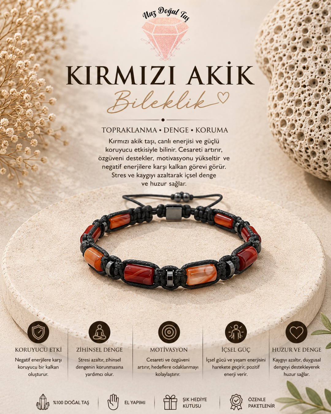 Silindir Makrome Kırmızı Akik