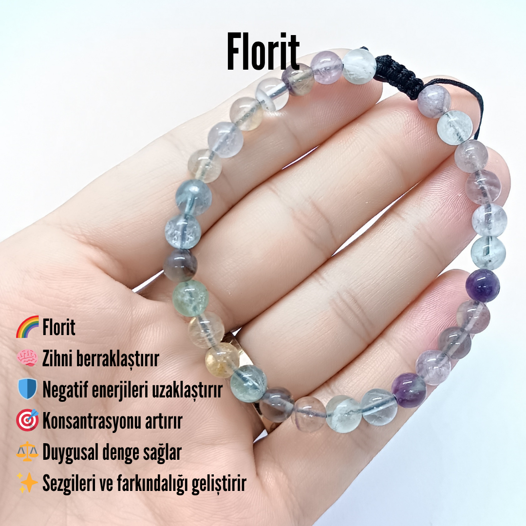 Florit Doğal Taş Bileklik - Mor Yeşil