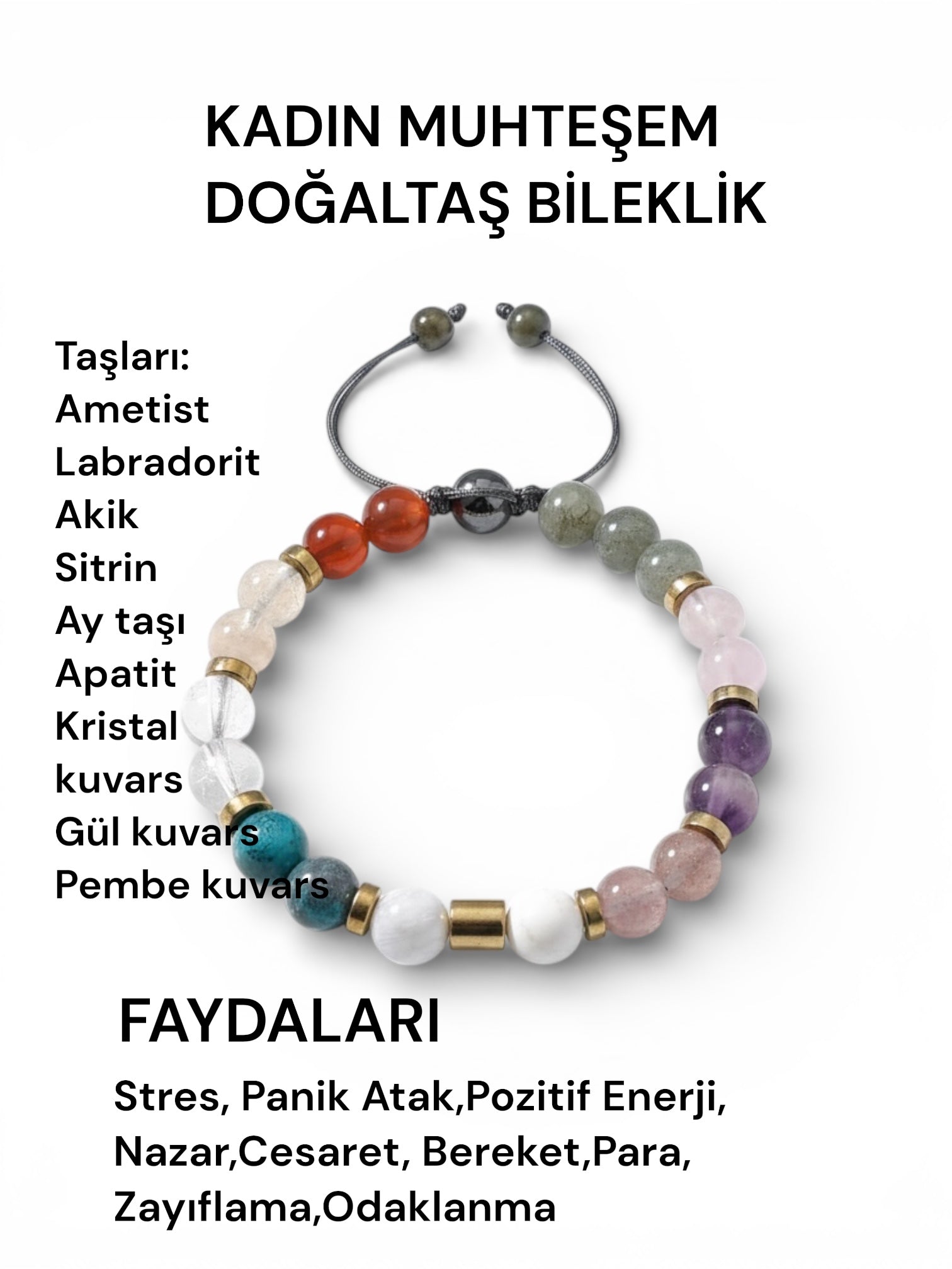 Muhteşem Kadın Doğal Taş Bileklik - 9 Değerli Taş
