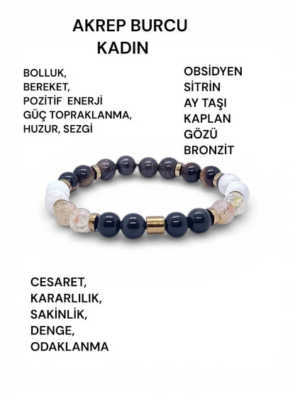 Akrep Burcu Doğal Taş Bilekliği