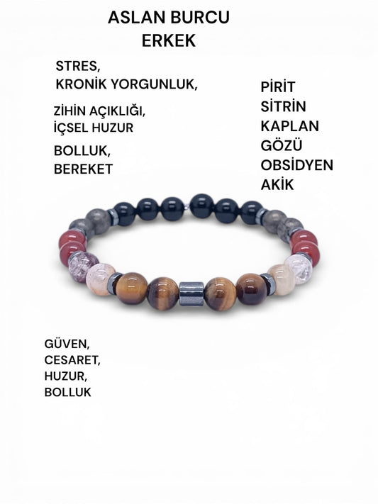 Aslan Burcu Erkek Doğal Taş Bilekliği