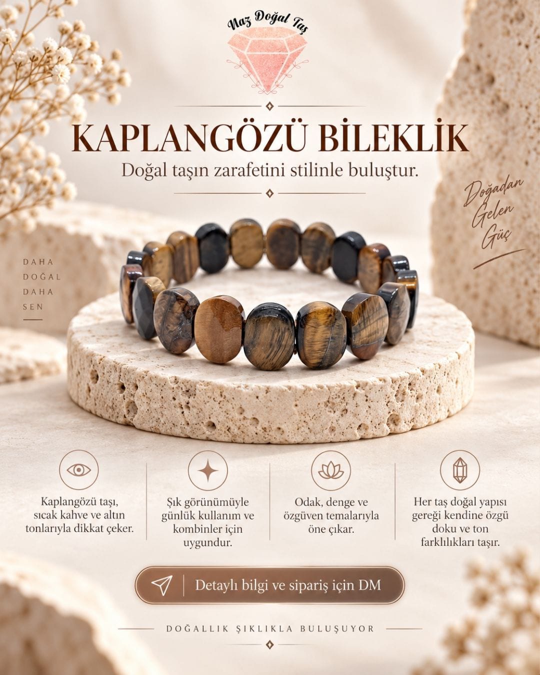 Kaplan Gözü Taşı Rolex Kesim Bileklik
