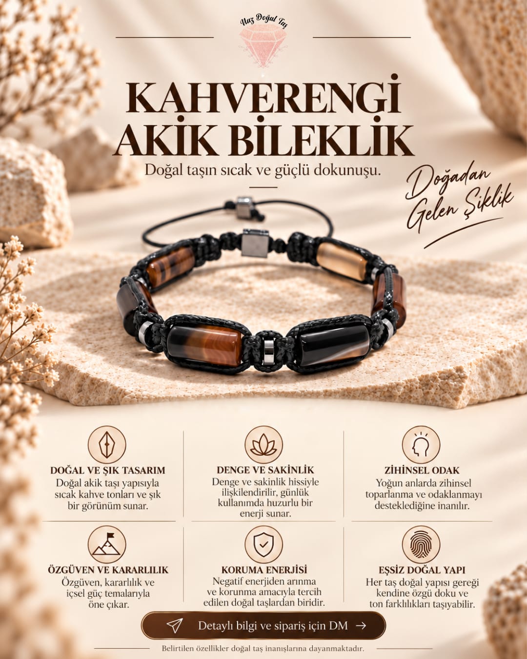 Silindir Makrome Kahverengi Akik