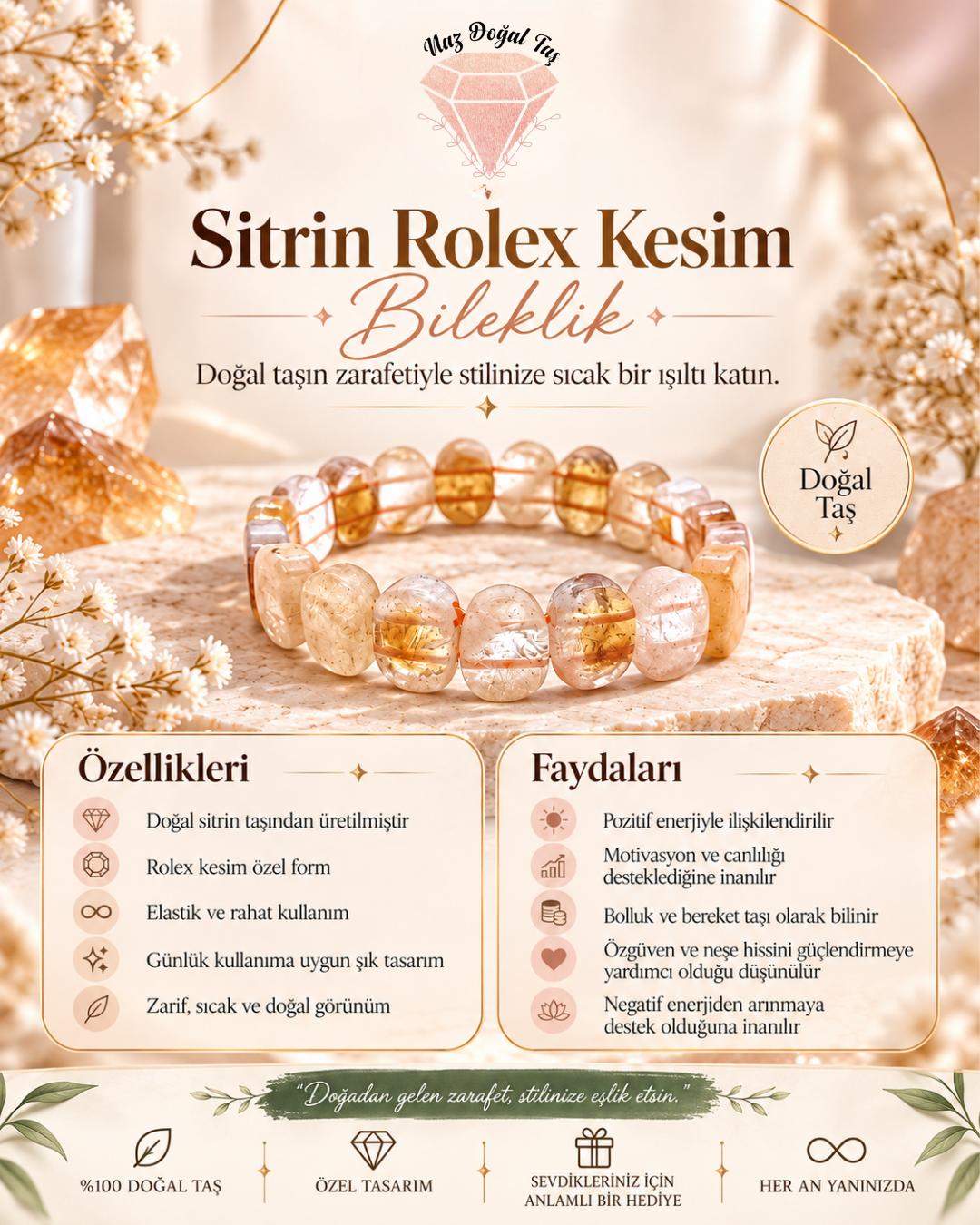 Sitrin Taşı Rolex Kesim Bileklik