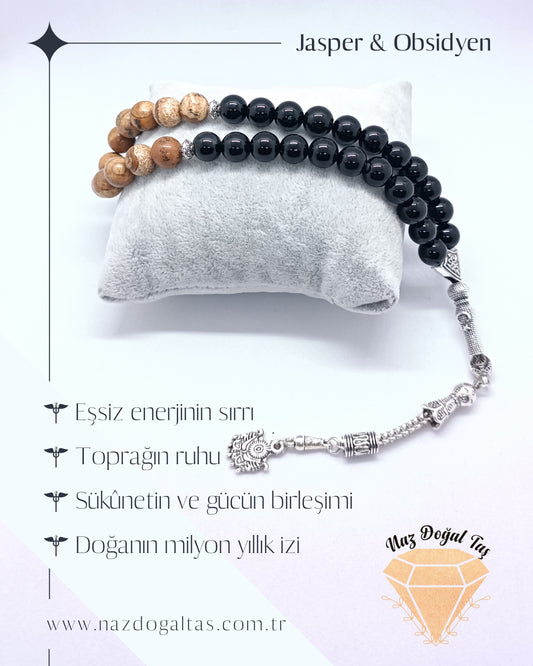 Obsidyen Odun Jasper Tesbih