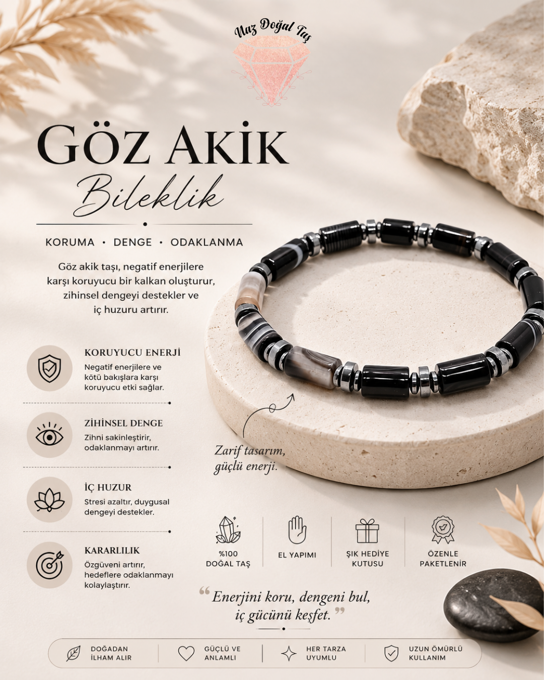 Siyah Göz Akik + Carnelian Akik + Kahverengi Akik - 3'lü Set