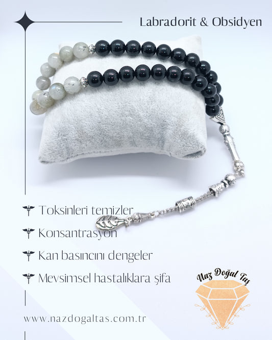 Obsidyen Labradorit Tesbih