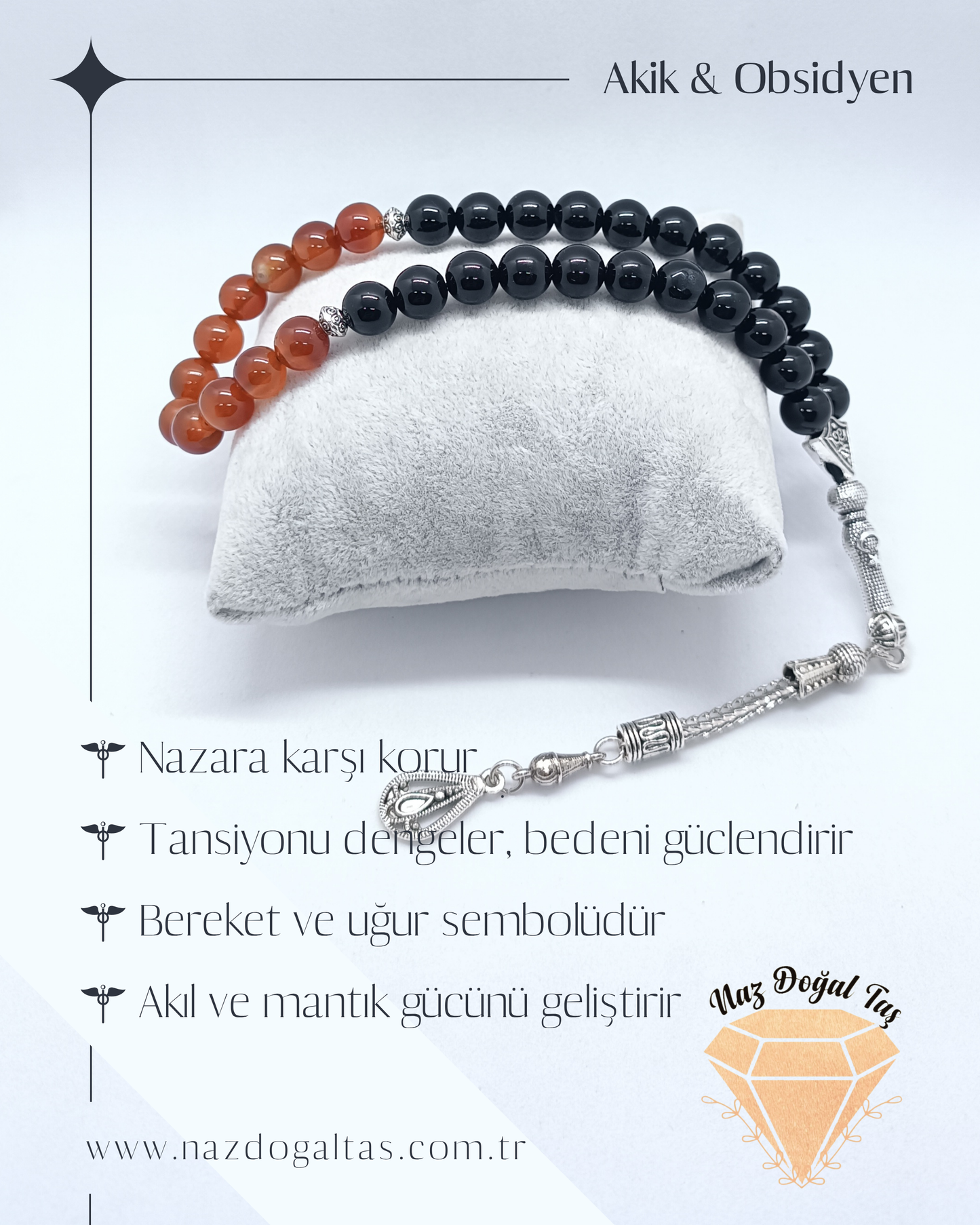 Obsidyen Akik Tesbih