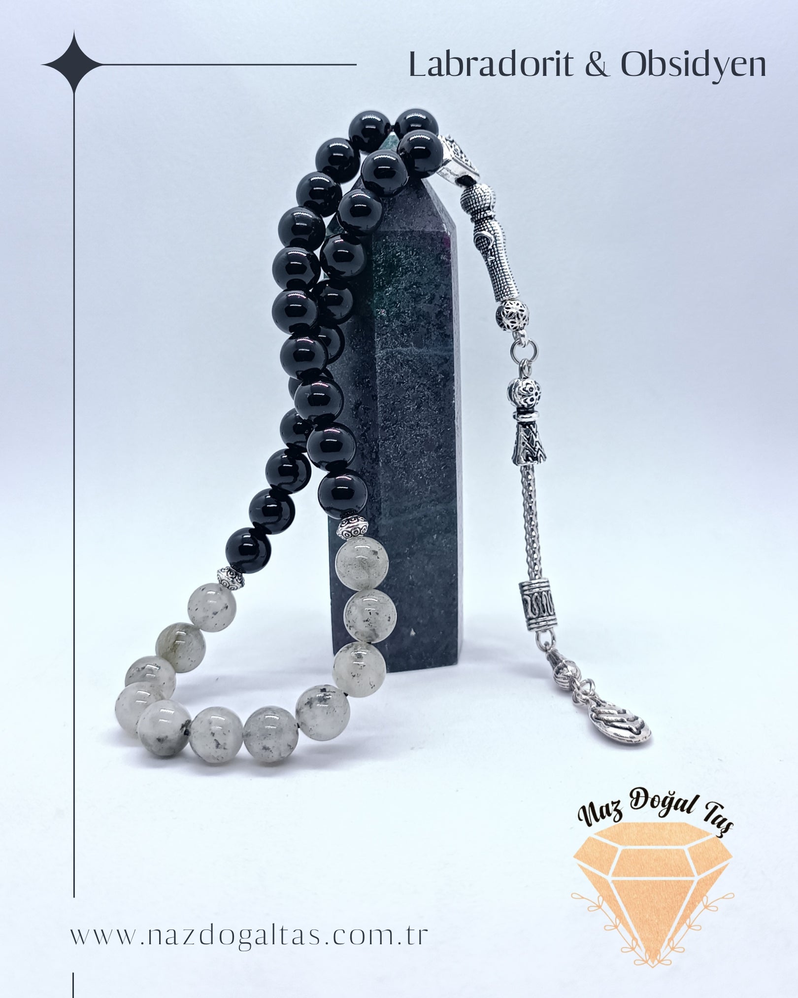 Obsidyen Labradorit Tesbih