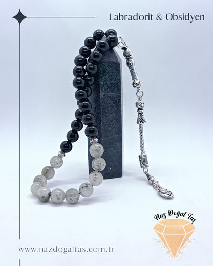 Obsidyen Labradorit Tesbih