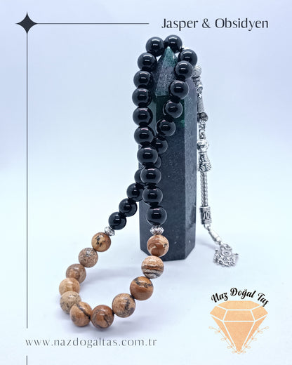 Obsidyen Odun Jasper Tesbih