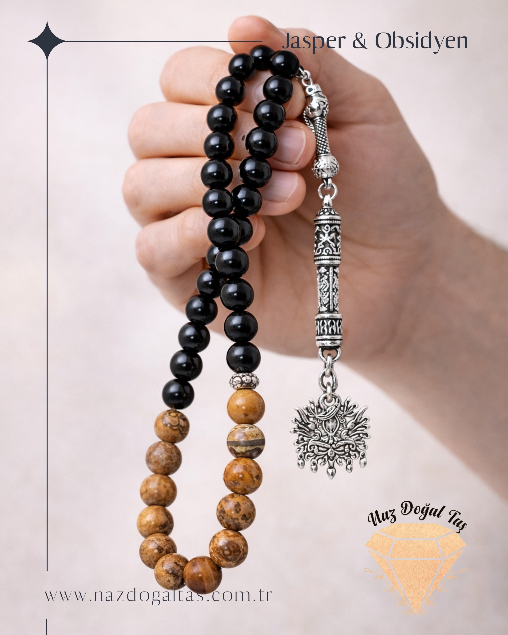 Obsidyen Odun Jasper Tesbih