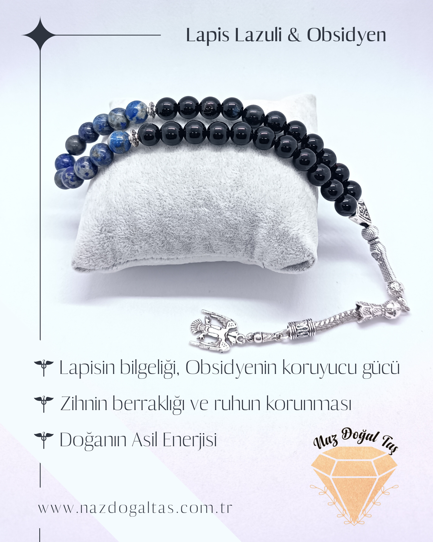Obsidyen Lapis Lazuli Tesbih