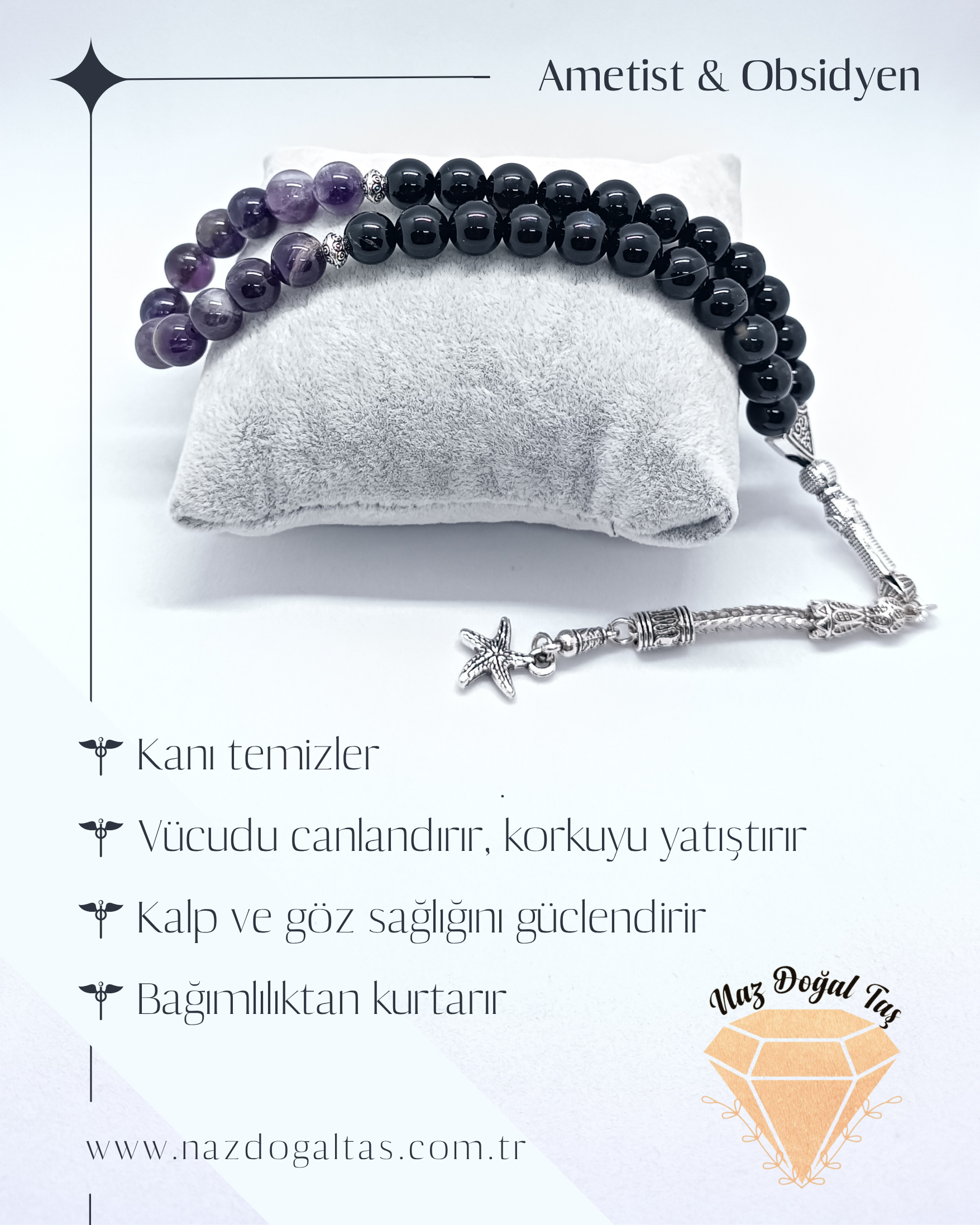 Obsidyen Ametist Tesbih
