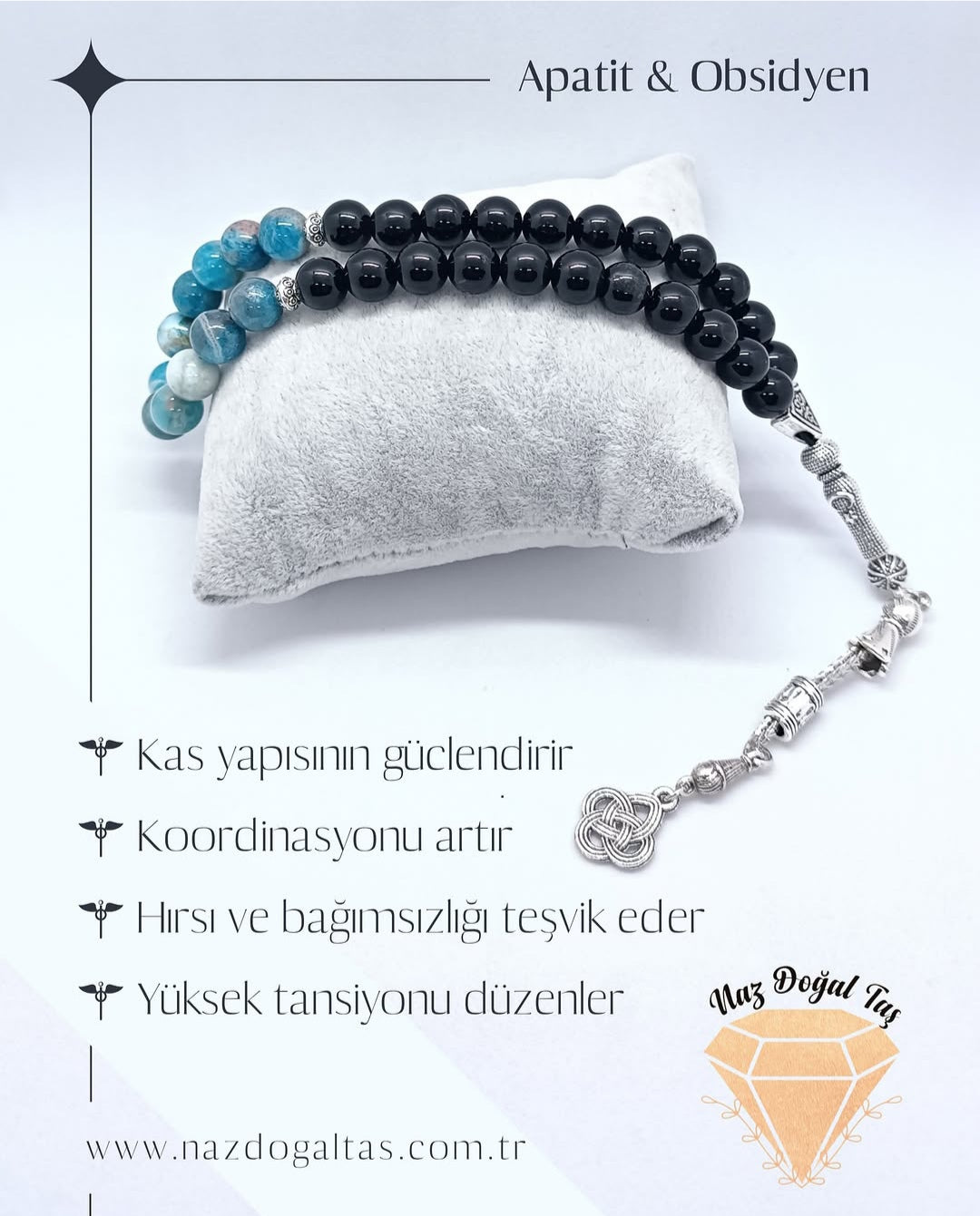 Apatit Obsidyen Tesbih 33'lük