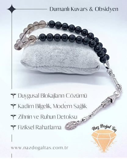 Obsidyen Dumanlı Kuvars Tesbih