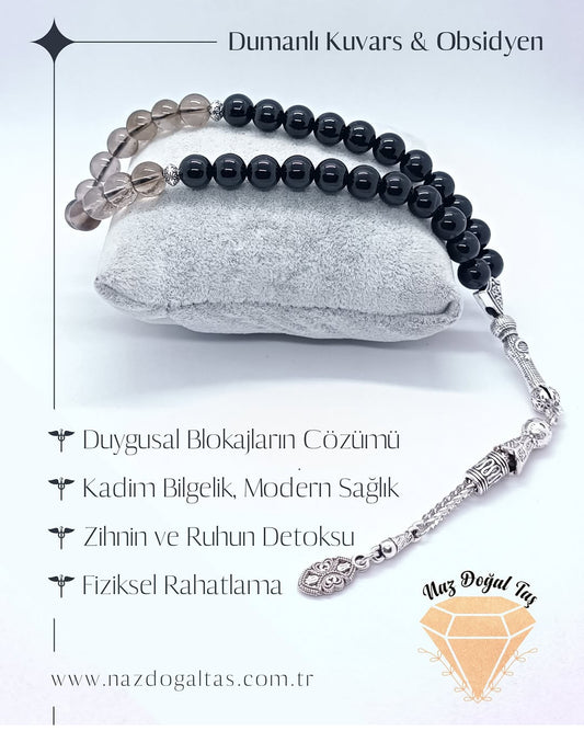 Obsidyen Dumanlı Kuvars Tesbih